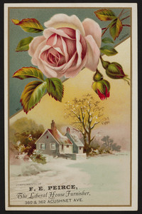 Trade card for F.E. Peirce, The Liberal House Furnisher, 360 & 362 Acushnet Avenue, New Bedford, Mass., undated