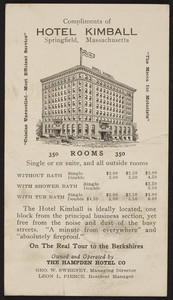 Trade card for the Hotel Kimball, Springfield, Mass., 1916