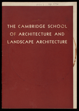 Cambridge School of Architecture and Landscape Architecture, an affiliated graduate professional school of Smith College, 53 Church Street, Cambridge, Mass.