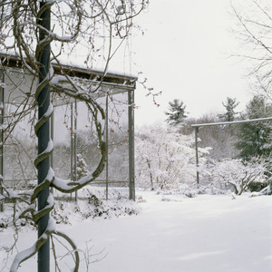 Porch in winter, Gropius House, Lincoln, Mass.