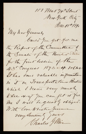Charles G. Weir to Thomas Lincoln Casey, December 18, 1890