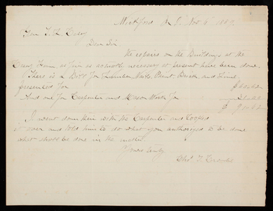 Charles T. Crombe to Thomas Lincoln Casey, November 11, 1889 (1)