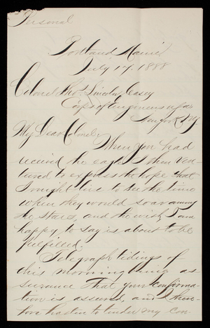 D. OC. O'Donoghue to Thomas Lincoln Casey, July 17, 1888