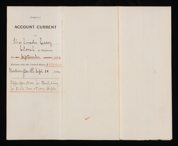 Accounts Current of Thos. Lincoln Casey - September 1884, September 30, 1884