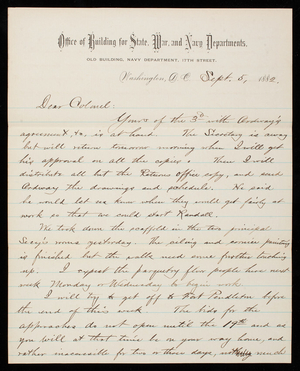 Bernard R. Green to Thomas Lincoln Casey, September 5, 1882