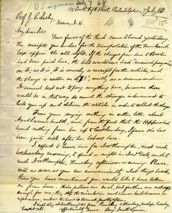 Letter from Benjamin Smith Lyman to Prof. J. P. Lesley, Keene, N. H.
