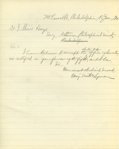 Letter from Benjamin Smith Lyman to L. Minis Hays