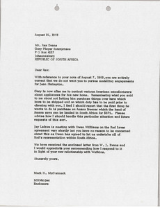 Letter from Mark H. McCormack to Rex Evans