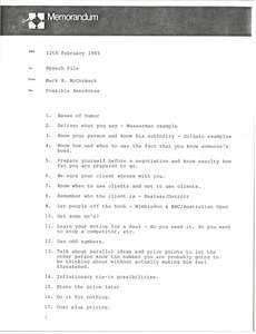 Memorandum from Mark H. McCormack concerning possible anecdotes