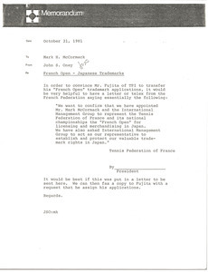 Memorandum from John S. Oney to Mark H. McCormack