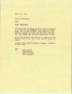 Memorandum from Judith A. Chilcote to Mark H. McCormack