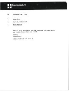 Memorandum from Mark H. McCormack to John Oney