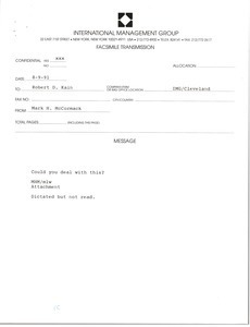 Fax from Mark H. McCormack to Robert D. Kain