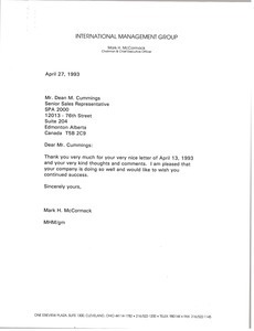 Letter from Mark H. McCormack to Dean M. Cummings