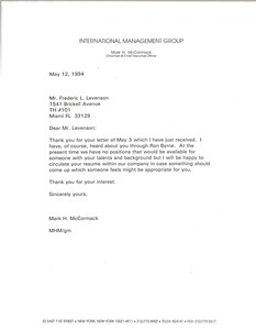 Letter from Mark H. McCormack to Frederic L. Levenson