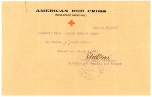 Receipt of worker's permit from Lloyd E. Walsh