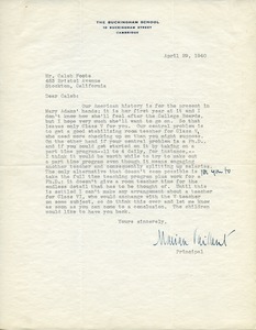Letter from Marian Vaillant to Caleb Foote
