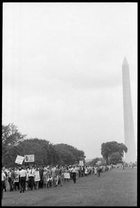 Group of marchers, with Washington Monument in background