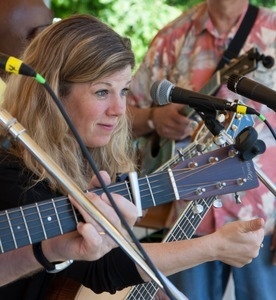 Dar Williams on stage during sound check at the Clearwater Festival