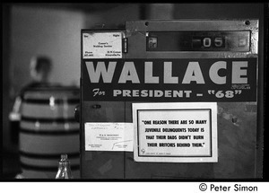 Wallace for President '68 bumper sticker pasted on a cash register