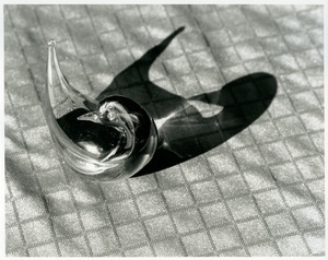 Glass duck and shadow on cloth