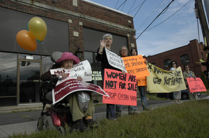 Protest against a pornographic video store in Northampton: protesters in front of proposed store site on King Street