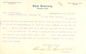 Letter from Charles F. Meserve to W. E. B. Du Bois