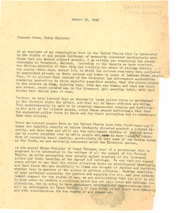 Letter from unidentified correspondent to Clement Attlee