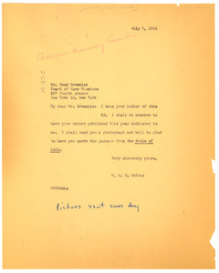 Letter from W. E. B. Du Bois to Fred Brownlee
