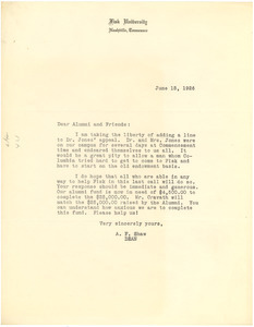 Circular letter from Fisk University to W. E. B. Du Bois