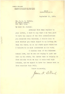 Letter from James H. Dillard to W. E. B. Du Bois