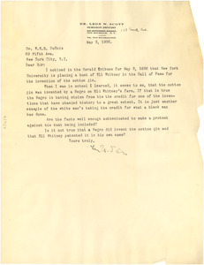 Letter from Leon W. Scott to W. E. B. Du Bois