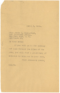 Letter from W. E. B. Du Bois to Josie I. Manderfeld