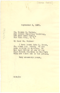 Letter from W. E. B. Du Bois to the Harmon Awards
