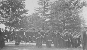 Students outside during commencement