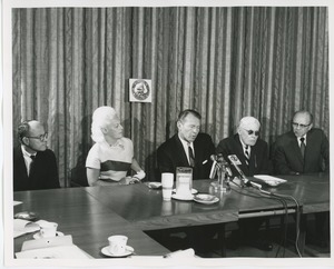 HEW secretary Robert H. Finch speaking at commencement exercises