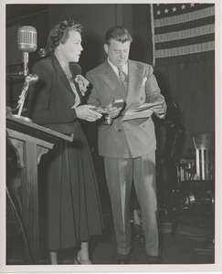 Mrs. William S. Kilbourne and Arthur Godfrey on stage at Institute Day