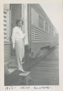 Bernice Kahn disembarking from a train