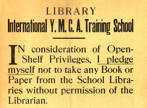 Library Pledge Sign, 1898?