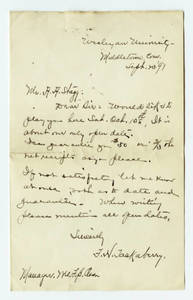Letter to Amos Alonzo Stagg from Weslyan University dated September 23, 1891