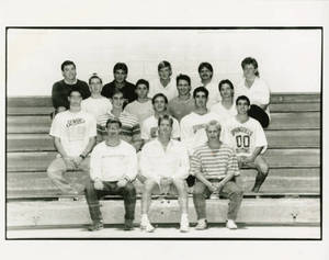 A group portrait of a Springfield College Men's Swimming and Diving Team