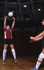 SC volleyball player Jennifer Svatik midair hitting volleyball