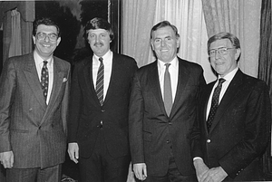 Unidentified man, Elderly Affairs Commissioner Michael Taylor, Mayor Raymond L. Flynn, and unidentified man