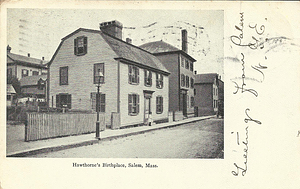 Hawthorne's Birthplace, postcard sent in 1906
