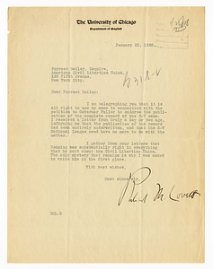 Letter from Robert Morss Lovett to Forrest Bailey, January 23, 1928