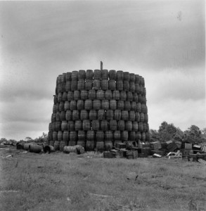 Bonfire barrels, Deerfield, Mass., 1955