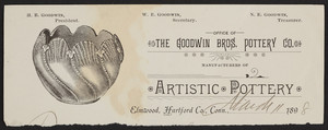 Letterhead for The Goodwin Bros. Pottery Co., manufacturers of artistic pottery, Elmwood, Hartford County, Connecticut, dated March 11, 1898