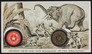 Trade card for Willimantic Six Cord Spool Cotton Machine Thread, Willimantic Linen Co., Willimantic, Connecticut, undated