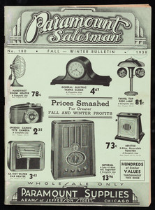 Paramount salesman, fall-winter bulletin, no. 180, Paramount Supplies, Adams at Jefferson Street, Chicago, Illinois