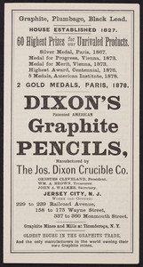 Brochure for Dixon's Graphite Pencils, manufactured by The Jos. Dixon Crucible Co., Jersey City, New Jersey, 1879